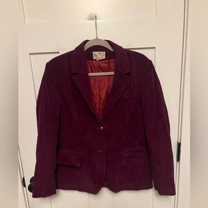 Vintage Maroon Corduroy Blazer Size 10 Two Button Pocket Butterfly Prestige